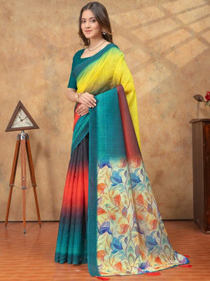 Rajwada Multicolor Cotton Blend Checked Saree For Women