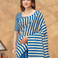 Rajwada Blue Cotton Blend Striped Saree For Women