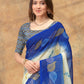 Rajwada Off White And Royal Blue Cotton Blend Printed Saree For Women