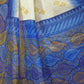 Rajwada Off White And Royal Blue Cotton Blend Printed Saree For Women