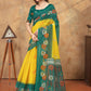 Rajwada Yellow Cotton Blend Printed Saree For Women