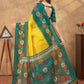 Rajwada Yellow Cotton Blend Printed Saree For Women