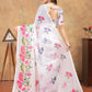 Rajwada White Cotton Blend Printed Saree For Women