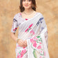 Rajwada White Cotton Blend Printed Saree For Women