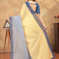 Rajwada Beige And Blue Cotton Blend Striped Saree For Women