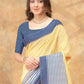 Rajwada Beige And Blue Cotton Blend Striped Saree For Women