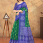 Rajwada Dark Green And Blue Cotton Blend Printed Saree For Women