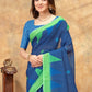 Rajwada Navy Blue Cotton Blend Printed Saree For Women