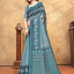 Rajwada Teal Green Cotton Blend Printed Saree For Women