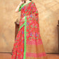 Rajwada Red Cotton Blend Printed Saree For Women