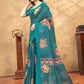 Rajwada Teal Blue Cotton Blend Printed Saree For Women