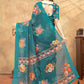 Rajwada Teal Blue Cotton Blend Printed Saree For Women
