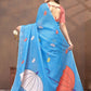 Rajwada Sky Blue Cotton Blend Printed Saree For Women