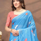 Rajwada Sky Blue Cotton Blend Printed Saree For Women