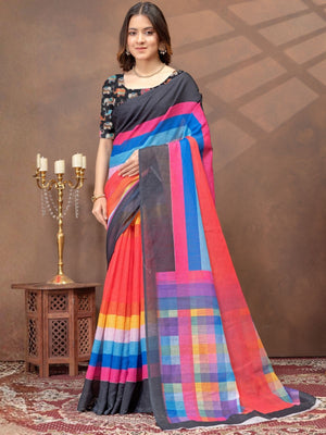 Rajwada Multicolor Cotton Blend Printed Saree For Women