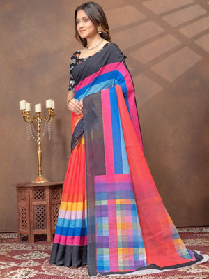 Rajwada Multicolor Cotton Blend Printed Saree For Women