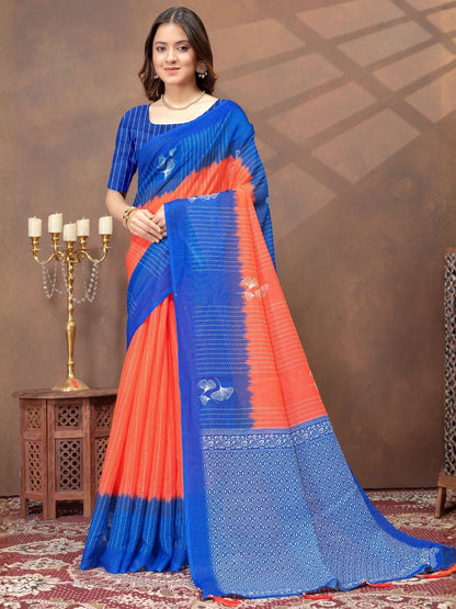 Rajwada Orange Cotton Blend Printed Saree For Women