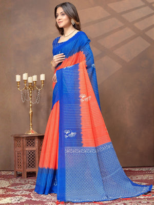 Rajwada Orange Cotton Blend Printed Saree For Women