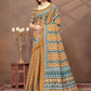 Rajwada Mustard Yellow Cotton Blend Printed Saree For Women