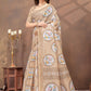 Rajwada Beige Cotton Blend Printed Saree For Women