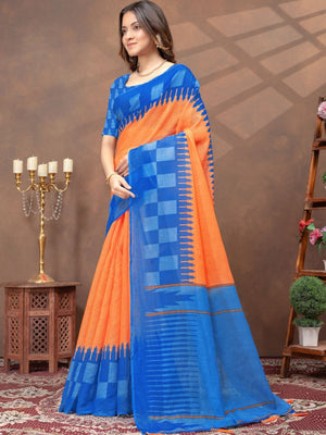 Rajwada Orange Cotton Blend Printed Saree For Women