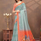 Rajwada Light Teal Cotton Blend Printed Saree For Women