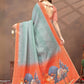 Rajwada Light Teal Cotton Blend Printed Saree For Women