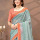 Rajwada Light Teal Cotton Blend Printed Saree For Women