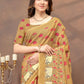 Rajwada Beige Cotton Blend Printed Saree For Women