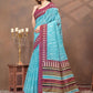 Rajwada Sky Blue Cotton Blend Printed Saree For Women