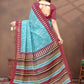 Rajwada Sky Blue Cotton Blend Printed Saree For Women