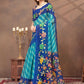 Rajwada Light Blue Cotton Blend Printed Saree For Women