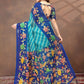 Rajwada Light Blue Cotton Blend Printed Saree For Women