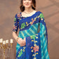 Rajwada Light Blue Cotton Blend Printed Saree For Women