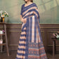 Rajwada Blue And Peach Cotton Blend Printed Saree For Women