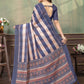 Rajwada Blue And Peach Cotton Blend Printed Saree For Women