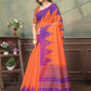 Rajwada Orange And Purple Cotton Blend Printed Saree For Women