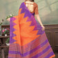 Rajwada Orange And Purple Cotton Blend Printed Saree For Women
