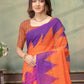 Rajwada Orange And Purple Cotton Blend Printed Saree For Women