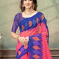 Rajwada Pink And Dark Blue Cotton Blend Printed Saree For Women