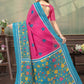Rajwada Pink And Sky Blue Cotton Blend Printed Saree For Women
