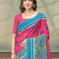 Rajwada Pink And Sky Blue Cotton Blend Printed Saree For Women