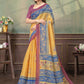 Rajwada Mustard Yellow Cotton Blend Printed Saree For Women