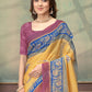 Rajwada Mustard Yellow Cotton Blend Printed Saree For Women
