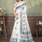 Rajwada White Cotton Blend Printed Saree For Women