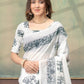 Rajwada White Cotton Blend Printed Saree For Women
