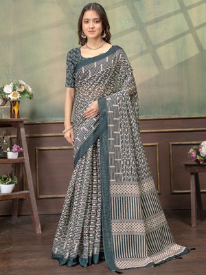 Rajwada Grey Cotton Blend Printed Saree For Women