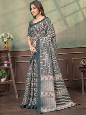 Rajwada Grey Cotton Blend Printed Saree For Women