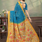 Rajwada Teal Blue Cotton Blend Printed Saree For Women