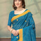 Rajwada Teal Blue Cotton Blend Printed Saree For Women